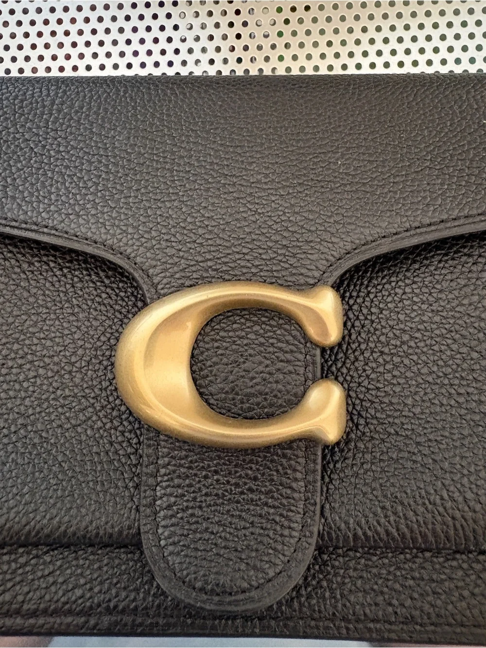 Coach Tabby 26 Black Pebbled Leather Shoulder Bag with Gold C Clasp